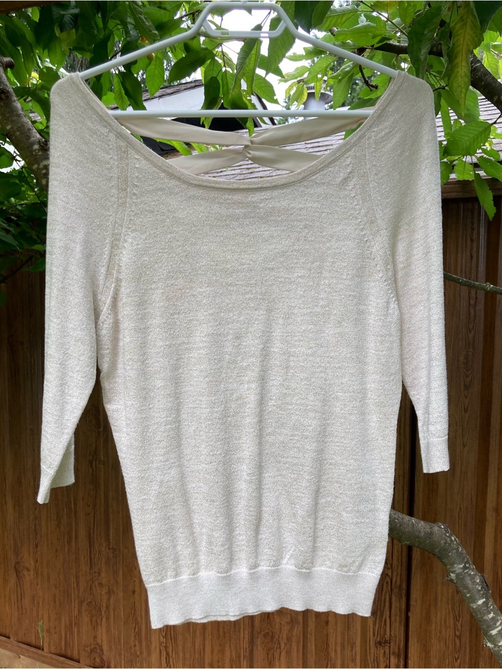 Reitmans Cream Off-the-Shoulder Knit Sweater with Back Twist Detail